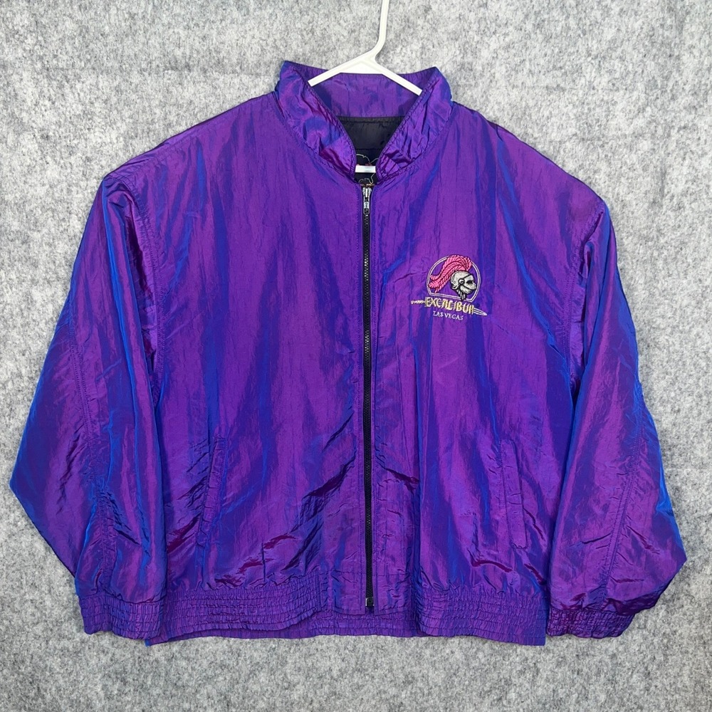Vintage Excalibur Las Vegas Iridescent Purple Windbreaker Jacket XL Made in USA